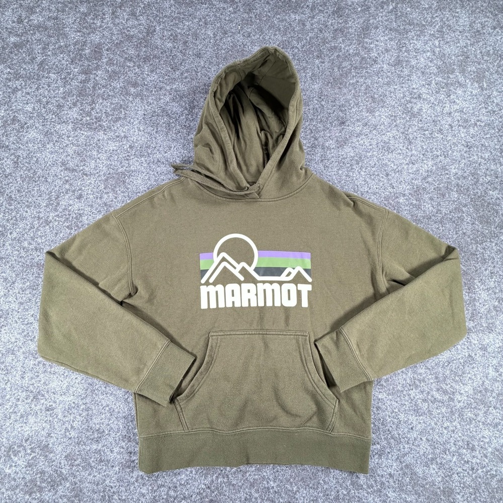 Marmot Coastal Hoodie Womens Medium Green Cotton Fleece Lined Kangaroo Pocket